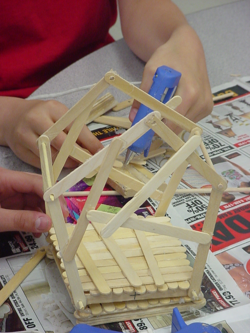 close-up of a catapult being built
