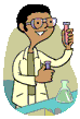 Cartoon of scientist mising chemicals
